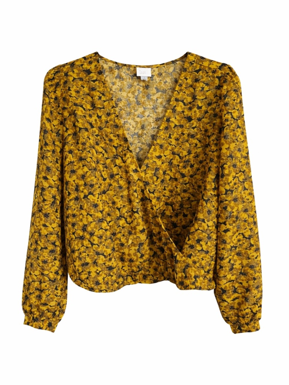 a new day Mustard Floral Wrap Blouse (A-37
